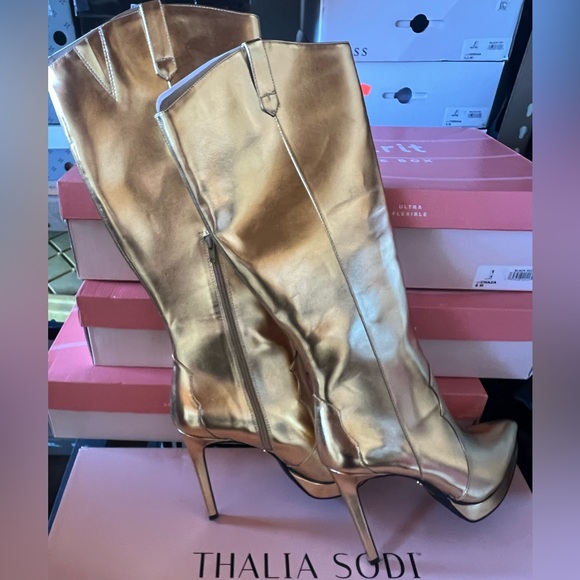 Thalia Sodi Womens Trixi Platform Stiletto Gold Matte 10M - Picture 8 of 9